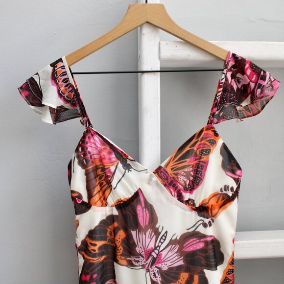 Betsey Johnson Women's White Pink Pepper Butterfly-Print Midi Dress Size XS - Picture 5 of 11